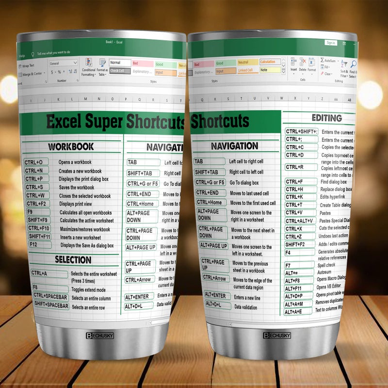 BECHUSKY Christmas Mugs For Account Gifts - Excel Tumbler Group - Excel Shortcut Tumbler - Spreadsheet Accounting Student Senior Accountant CPA Gift For Boss Coworker Colleague Friend - Cup 20oz - Image 2